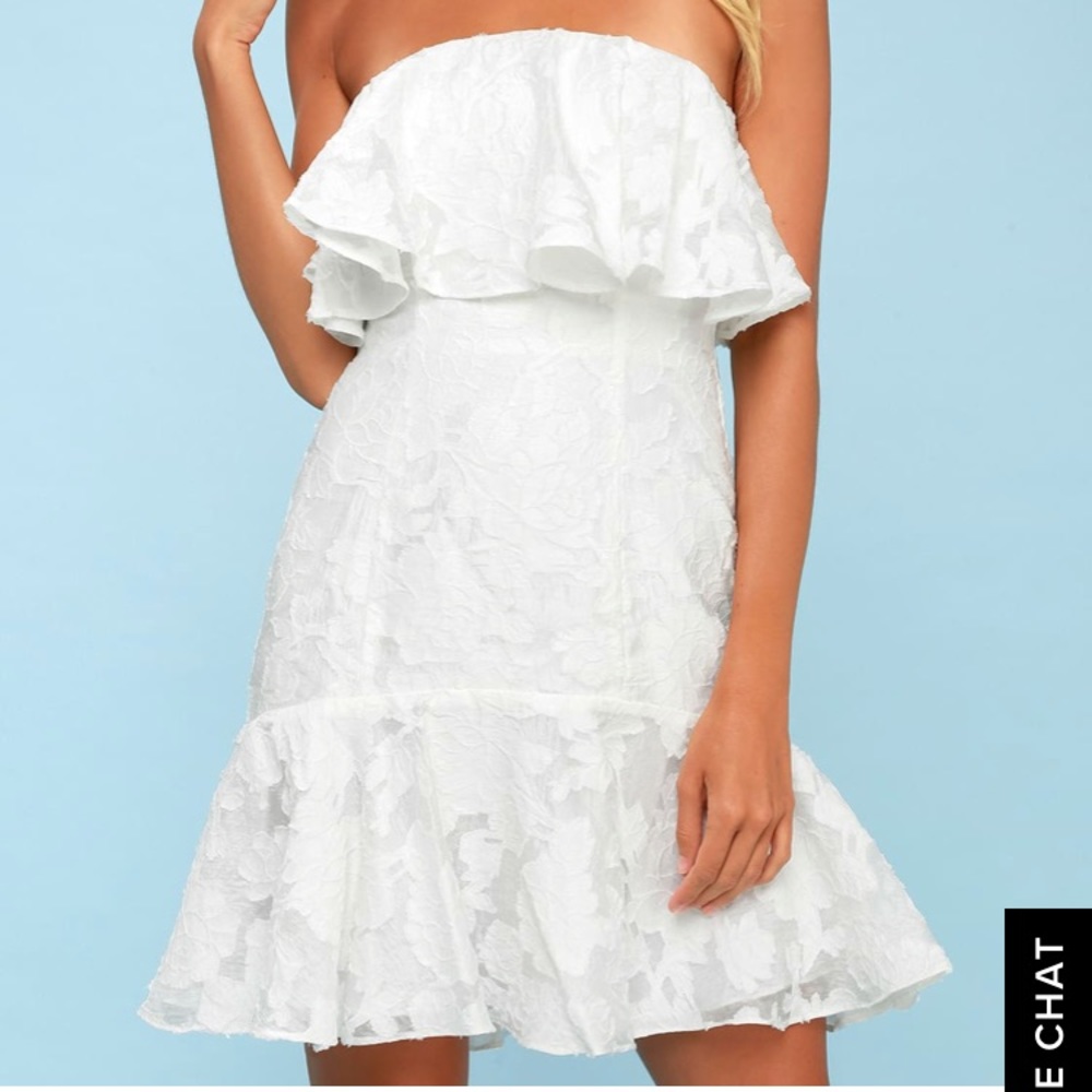 Ivory Floral Print Strapless White Dress